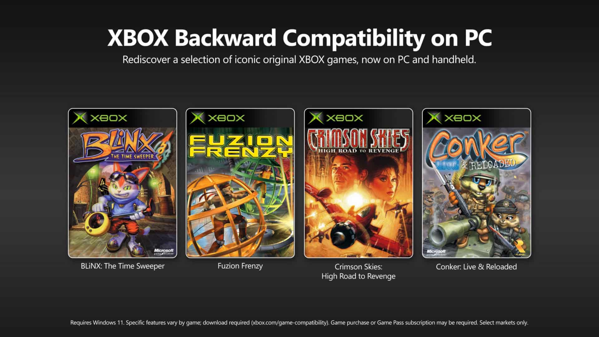 The four games included in the Xbox Backward Compatibility on PC