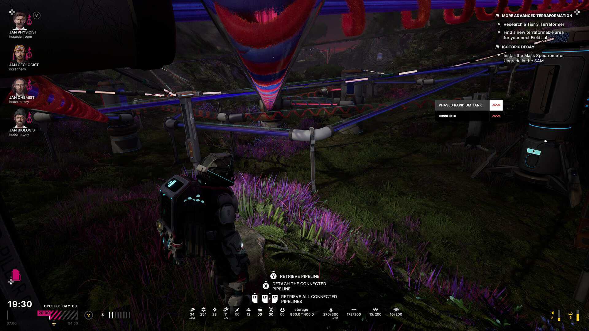 A screenshot of the pipeline network in The Alters: The Last Variable