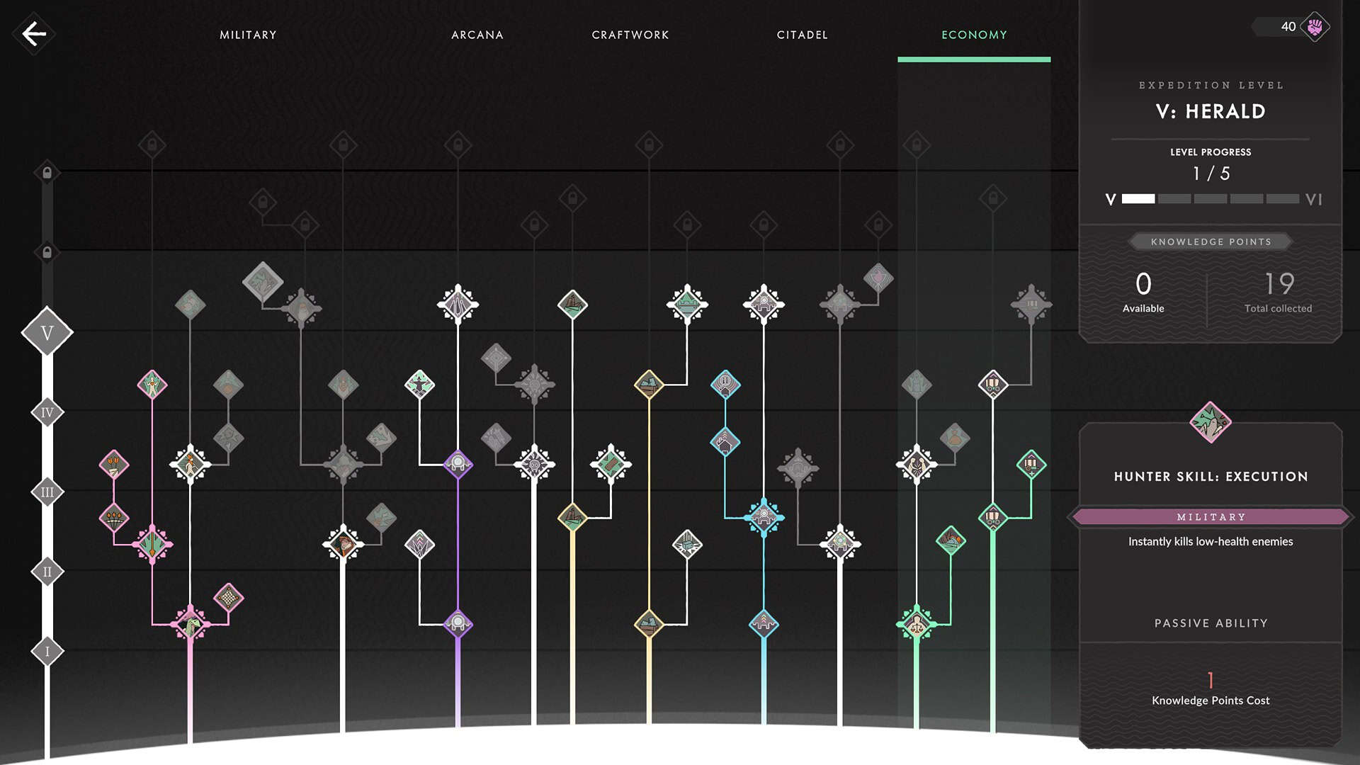 Cataclsimo The Old Kingdom screenshot showing the new skill tree with dozens of upgrade nodes.