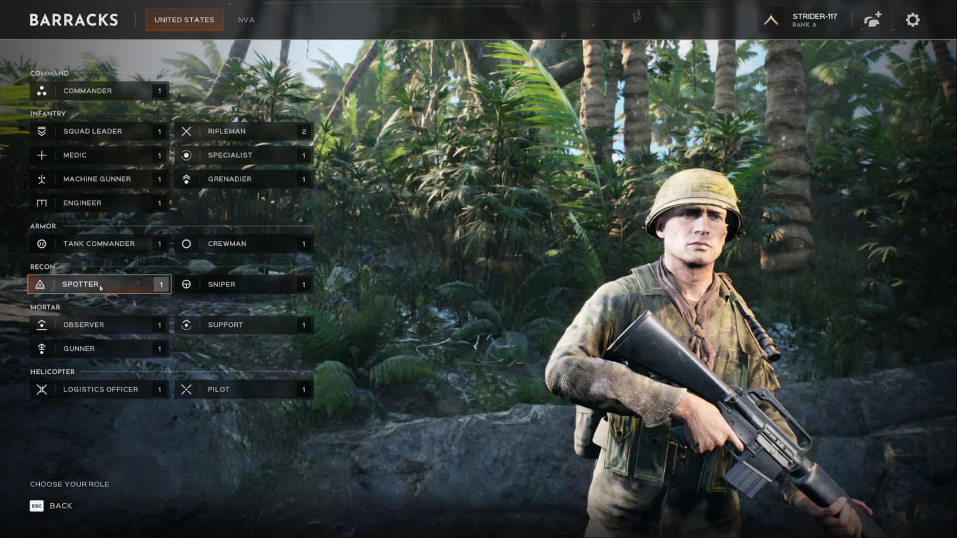 Hell Let Loose: Vietnam roles menu