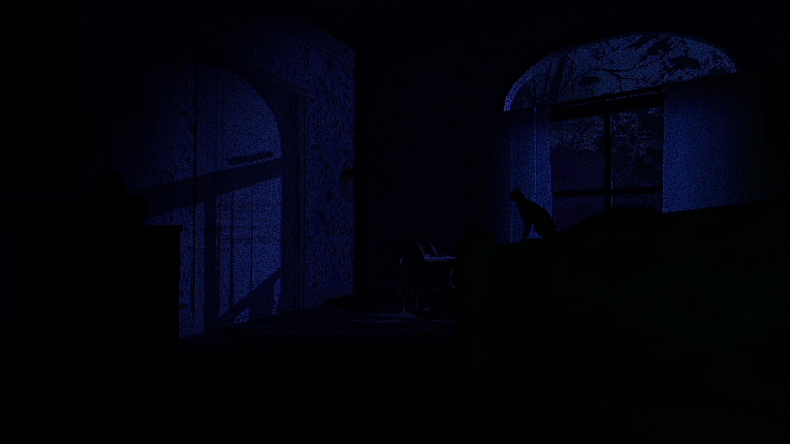 A screenshot of a cat staring at the door in T.W.I.R.L.