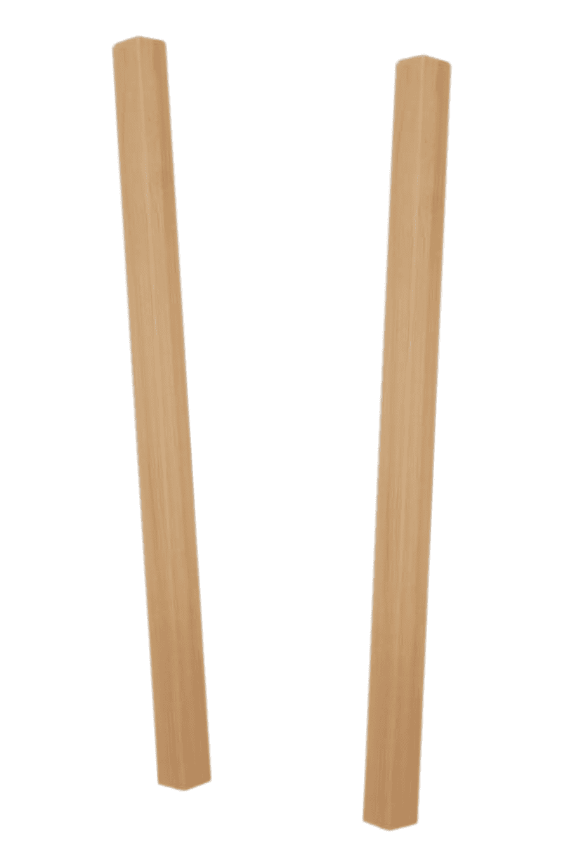 Two wooden table legs stand upright and parallel against a white background, perfect for a DIY project. They feature a light, natural wood finish with a slightly tapered design, seamlessly blending function and style for any creative home endeavor.