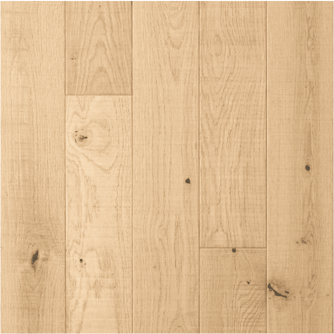 Light wood flooring with visible grain patterns and small knots, laid in a parallel plank layout. Its neutral tone adds a natural and warm aesthetic to the surface.