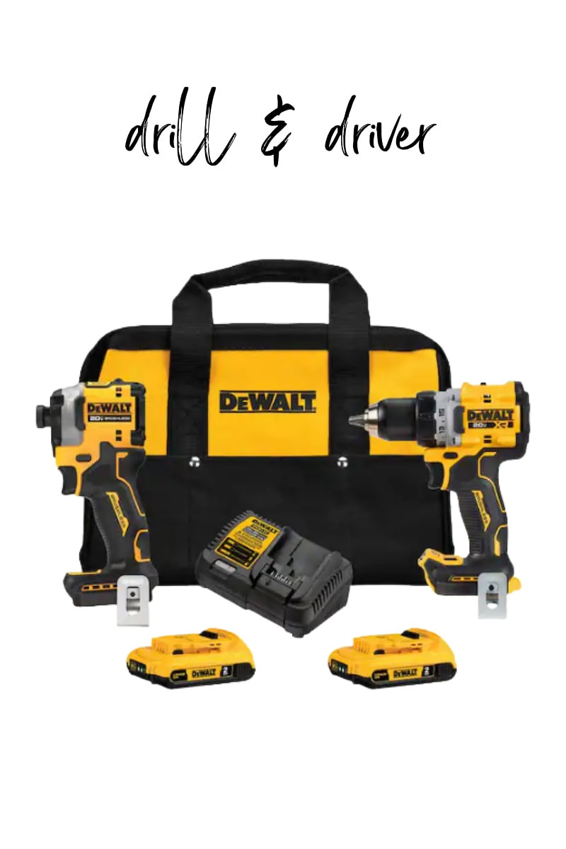 Discover the essentials with this DeWalt set, featuring a drill, driver, two battery packs, a charger, and a stylish black and yellow carrying bag.