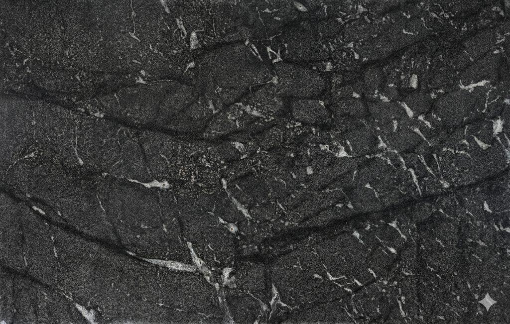 Carbon Black quartz countertop with striking white veining.