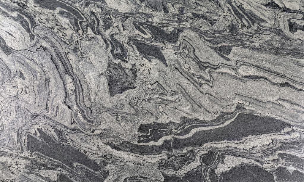 Elegant Eclipse marble countertop with swirling gray and black patterns.