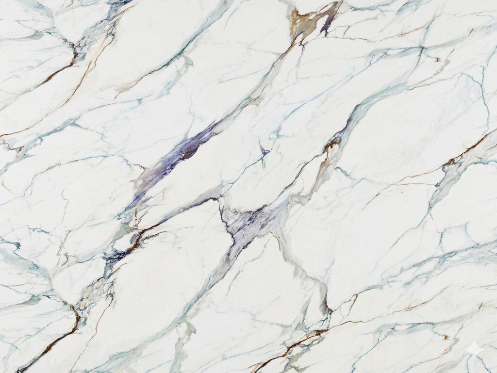 Elegant Ferrara White marble surface with natural veining for countertops.