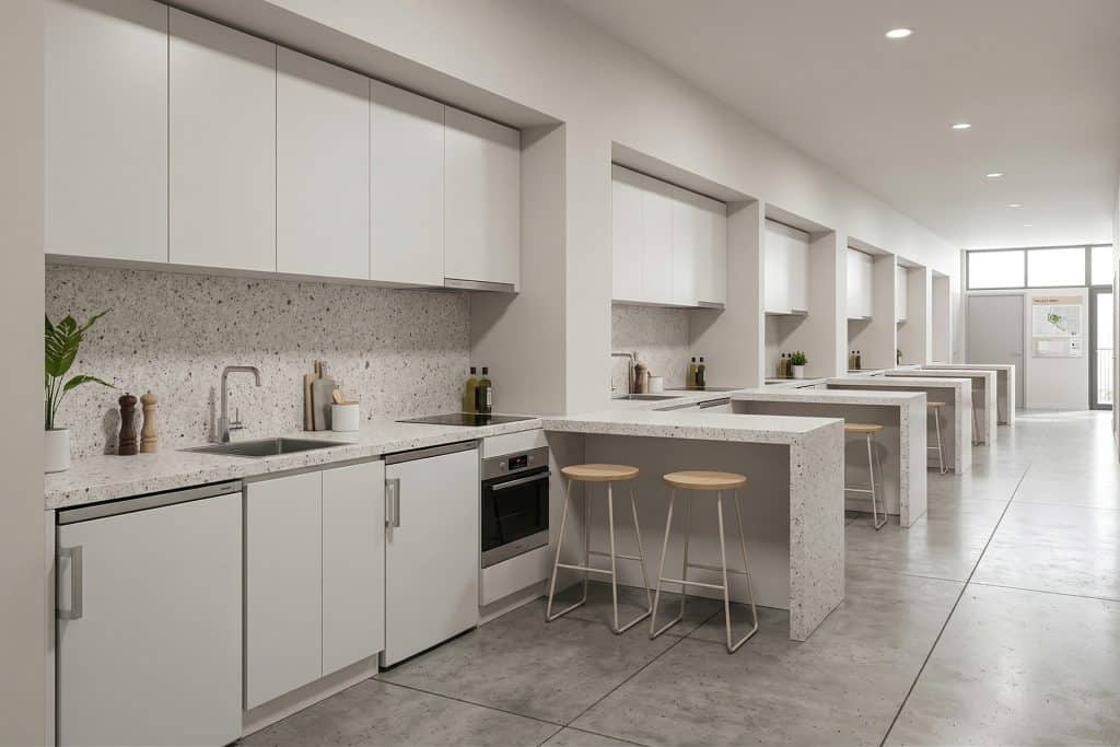 Quartz kitchen countertops for sleek, durable, and stylish kitchen surfaces.