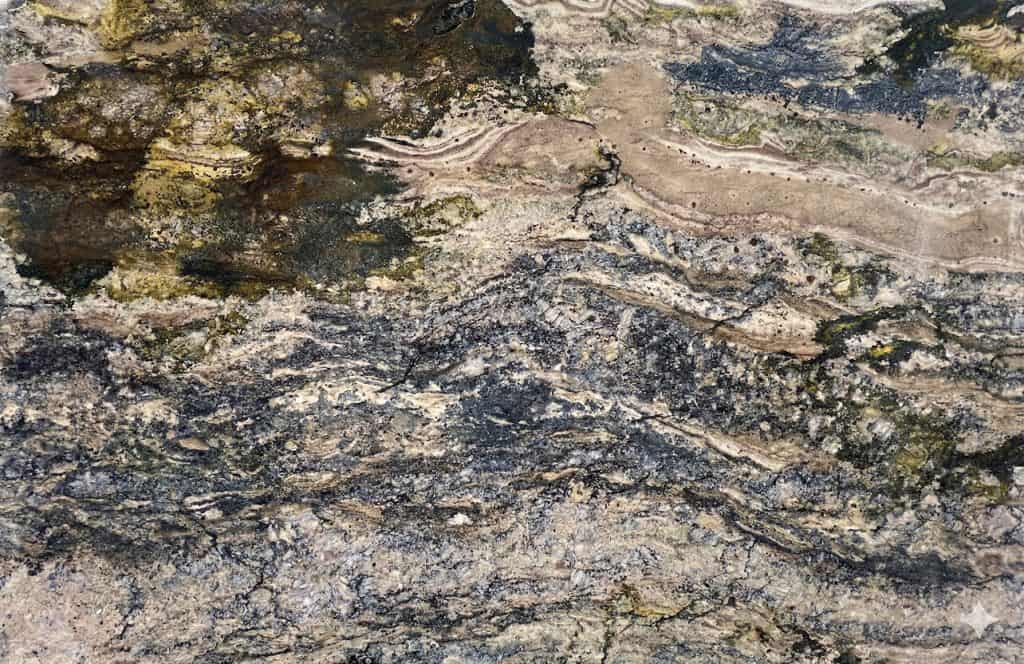 Countertop with unique natural stone pattern and rich textures.