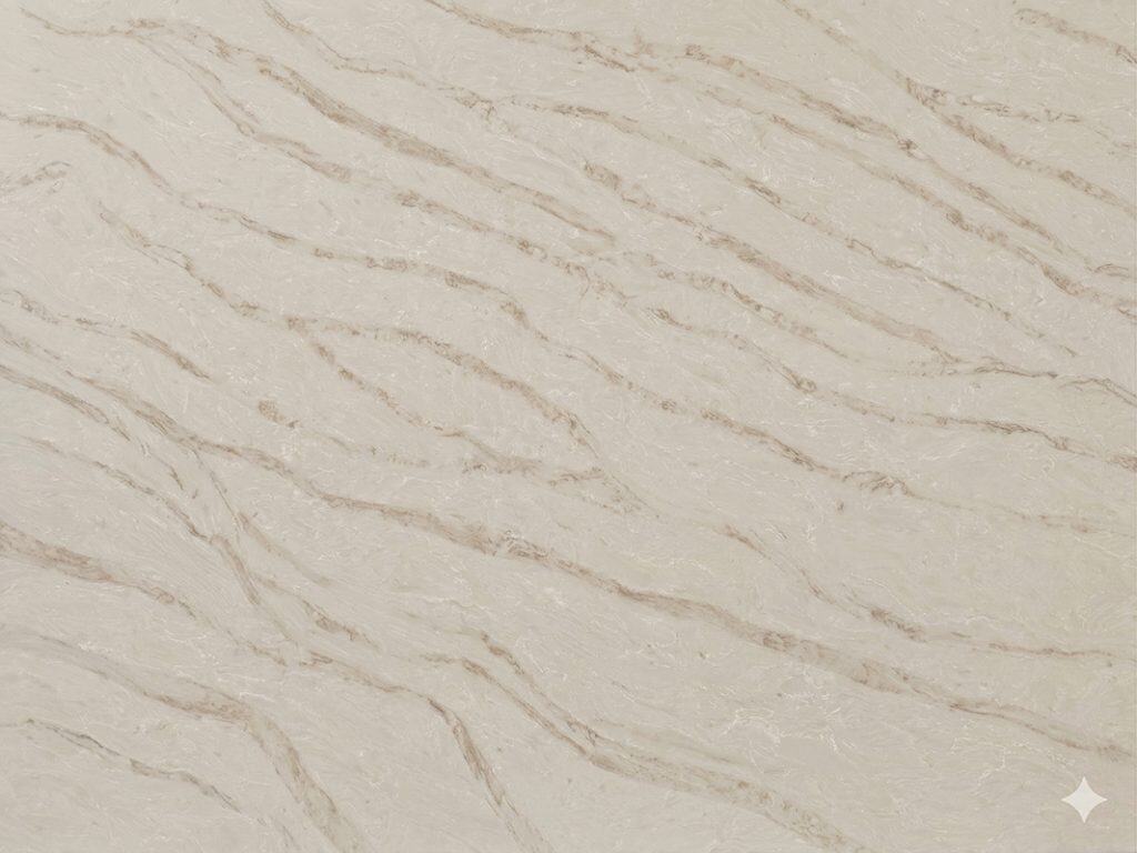 Countertop featuring elegant Running River marble with natural beige tones.