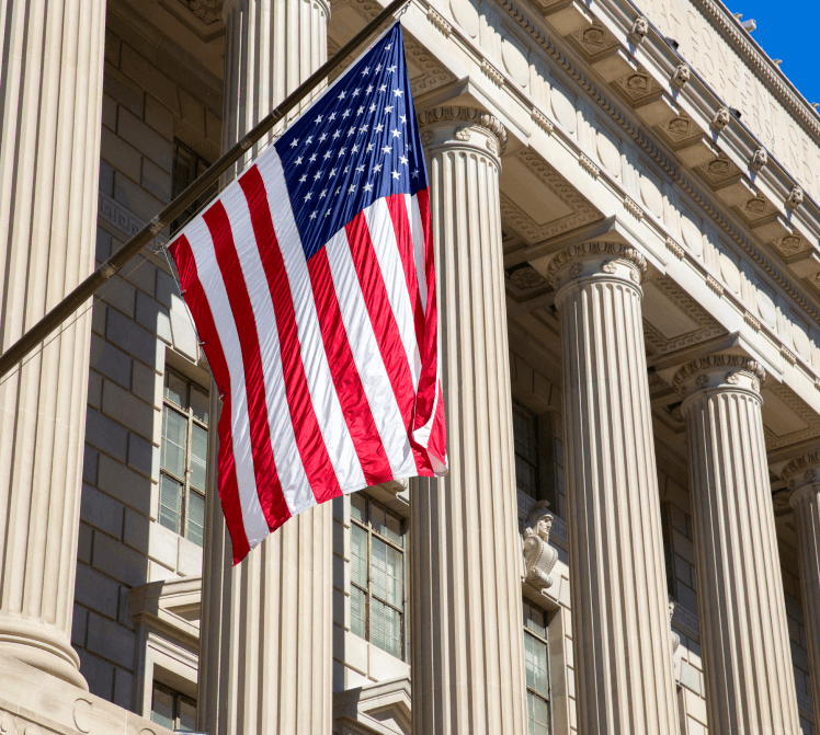 Government building with American flag
