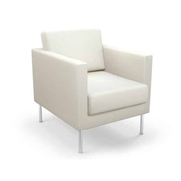 White office armchair with clean lines and metal legs.
