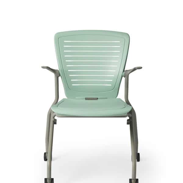 Modern ergonomic office chair with armrests and breathable backrest.