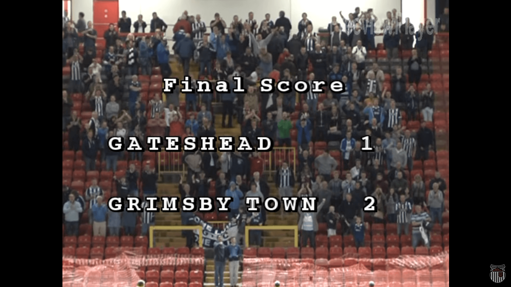 Gateshead 1 - 2 Grimsby Town - Screen capture from the game showing the final score