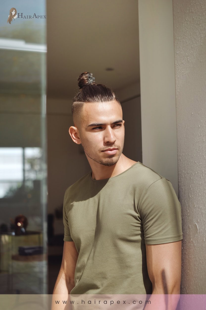 22. Man Bun With Mid Fade