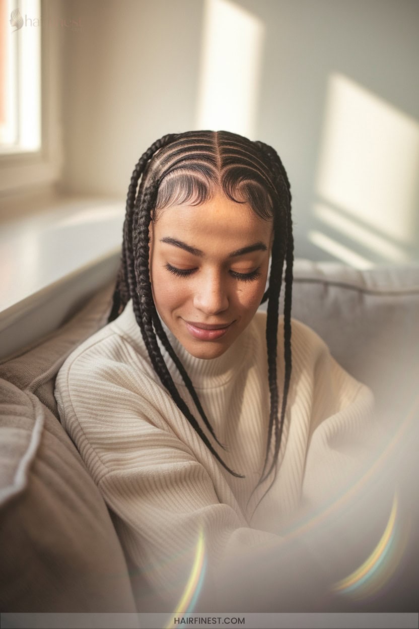 11 Cornrows With Curved Partings
