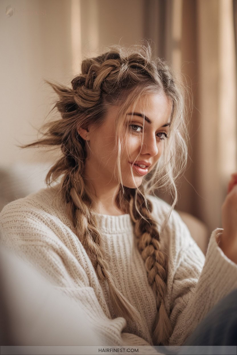 11 Messy Braid With Face Framing Curls