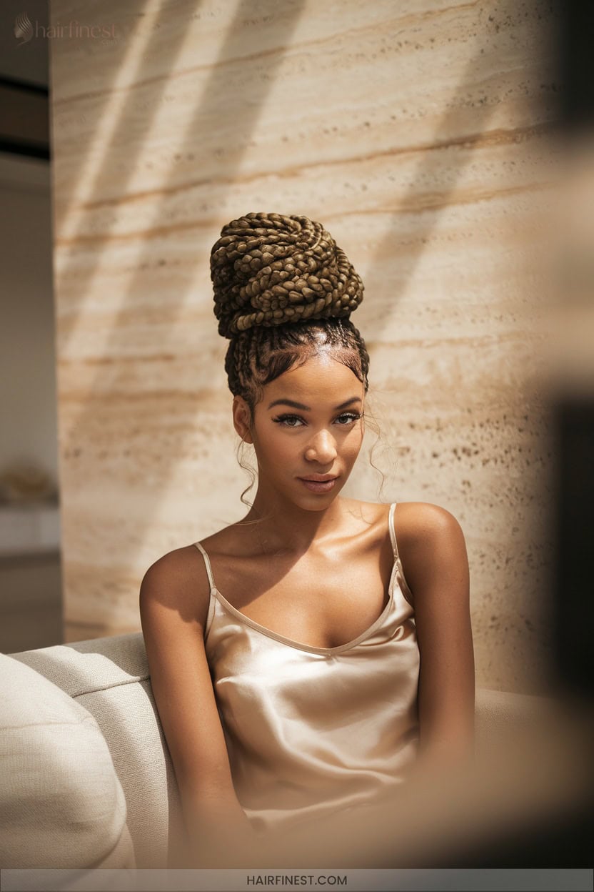 11 Microbraid Twisted High Chignon