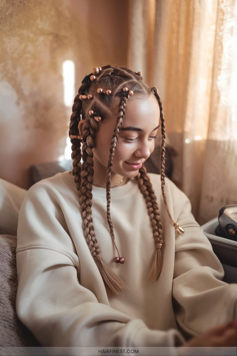 12 Braids With Beads And Cuffs Accents