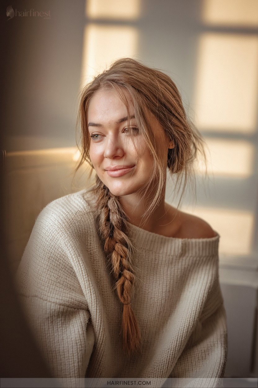 14 Messy Braid Into Low Ponytail