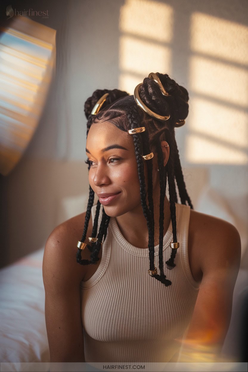 15 Cornrow Buns With Gold Cuffs