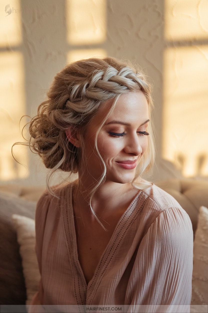 15 Romantic Braided Updo With Loose Curls