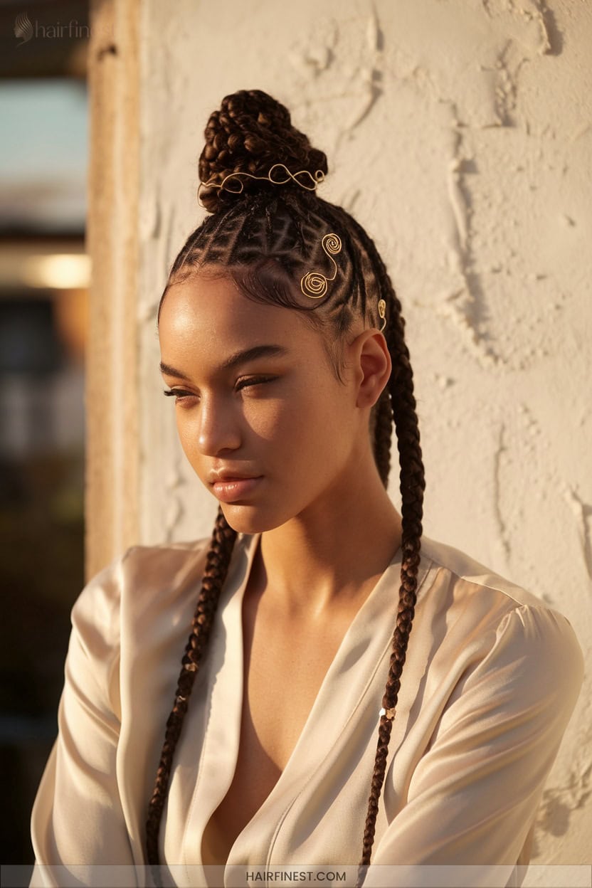 17 Braided Topknot With Gold Coil Accents
