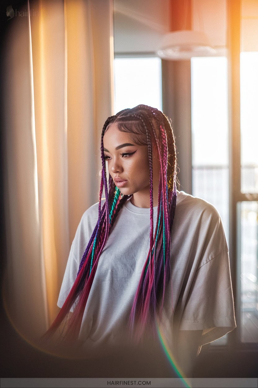 18 Cornrows With Colorful Extensions