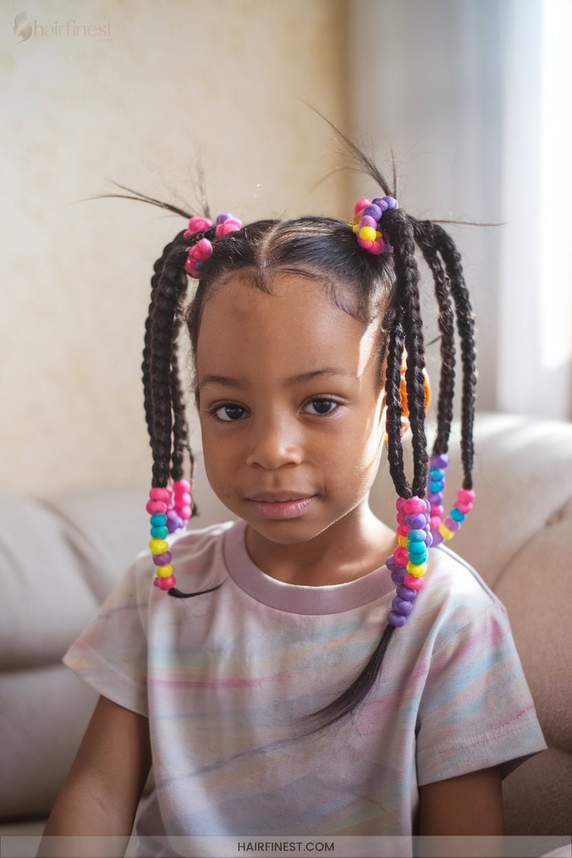 1 Two Braided Ponytails With Colorful Beads