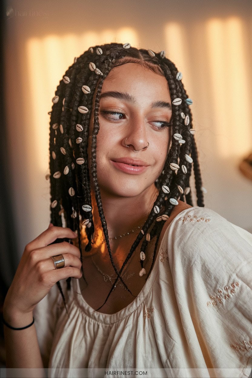 21 Small Box Boho Braids With Shells