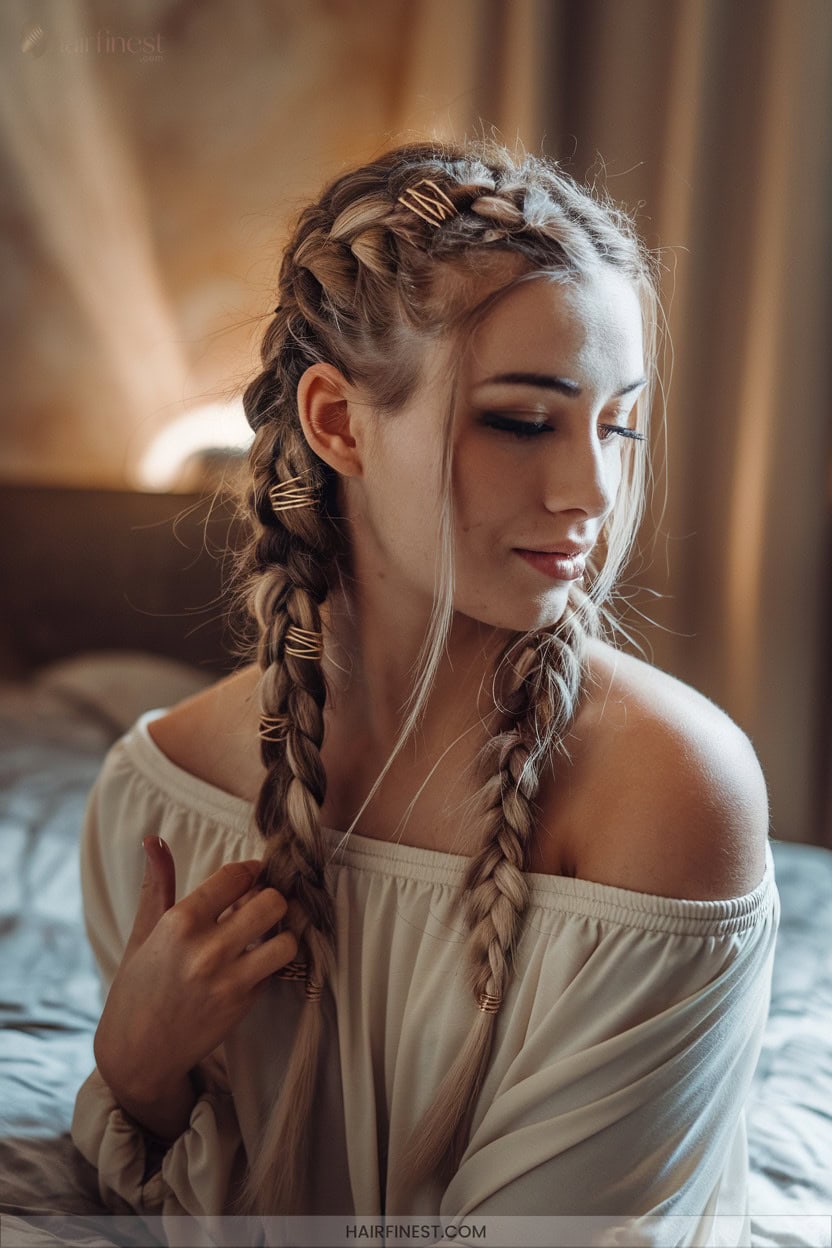 22 Accented Boho Braids With Gold Cuffs