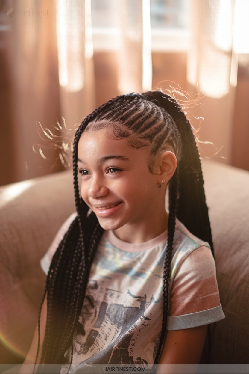 2 Stitch Feed In Ponytail Braids