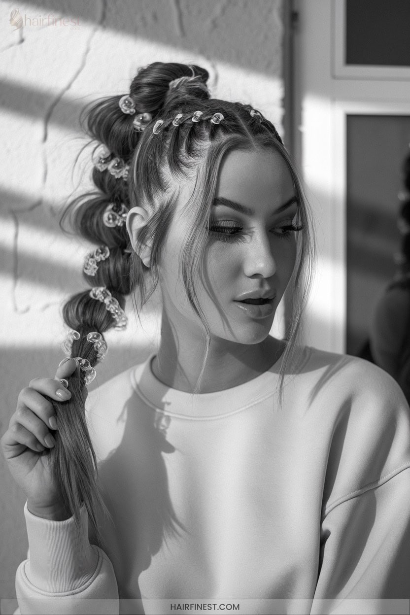 3 Bubble Braid High Ponytail Updo
