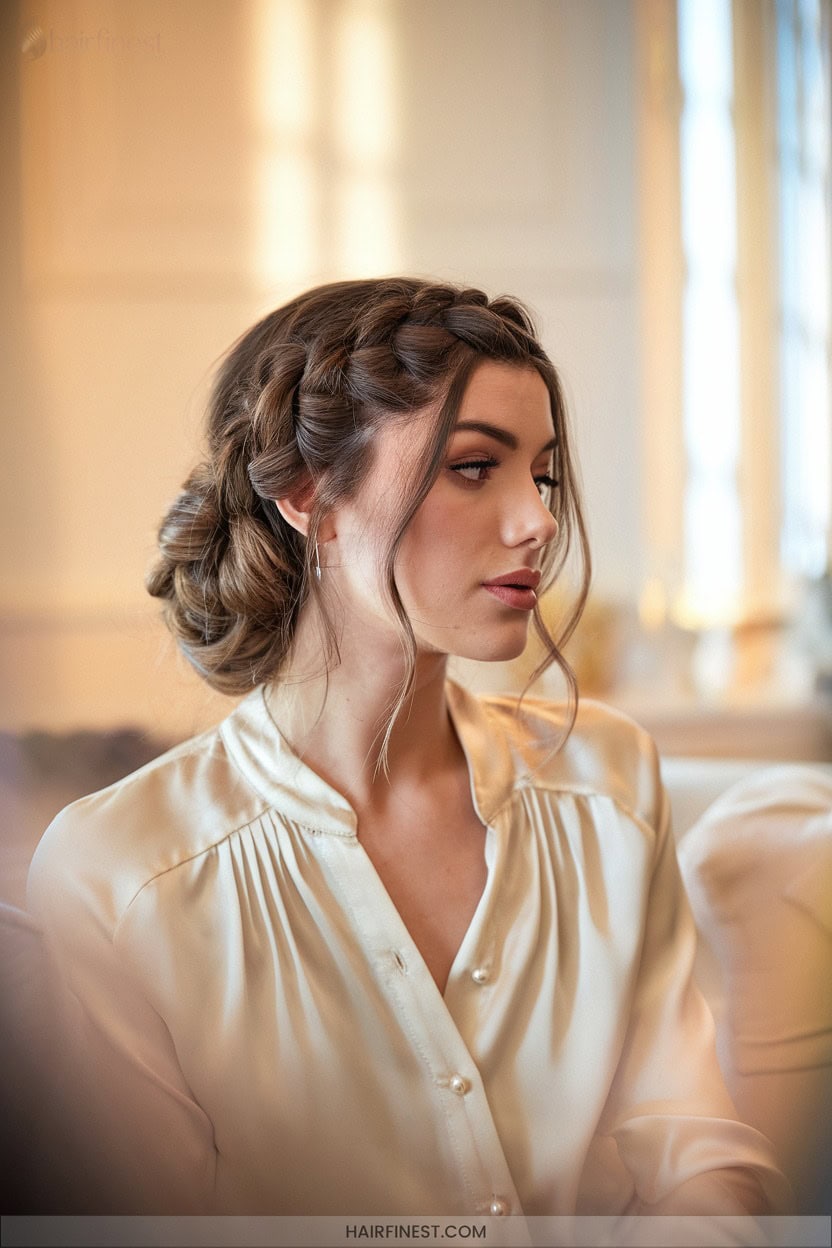 8 Braided Side Bun With Face Framing Strands