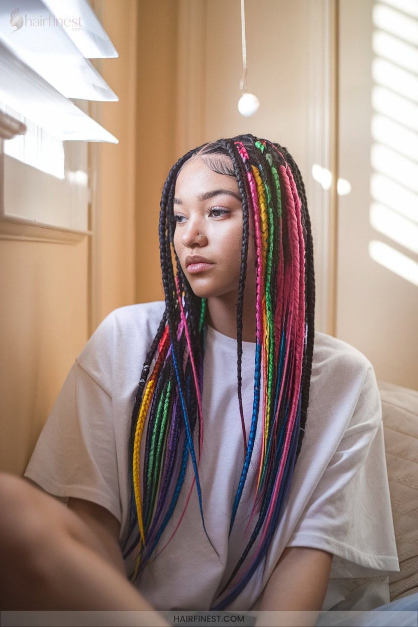8 Jumbo Cornrows With Colorful Extensions