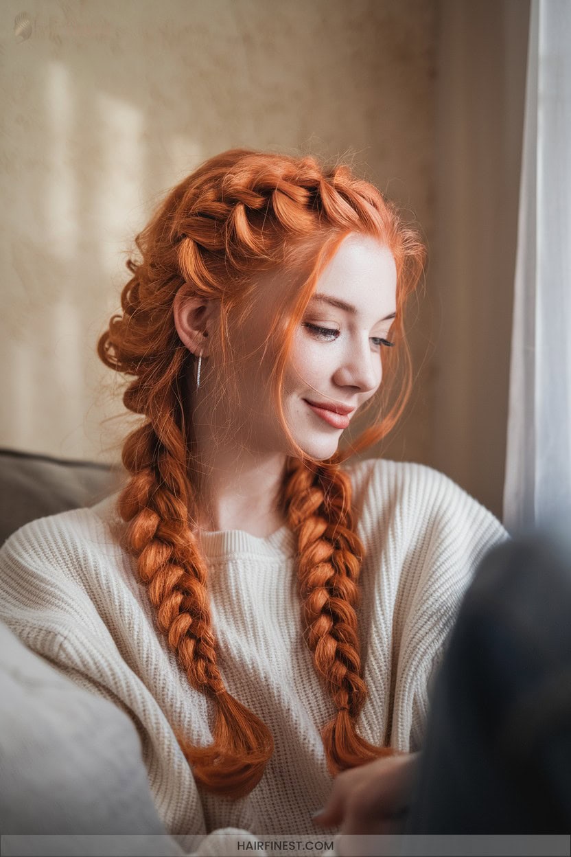 9 Ginger Braids With Curled Ends