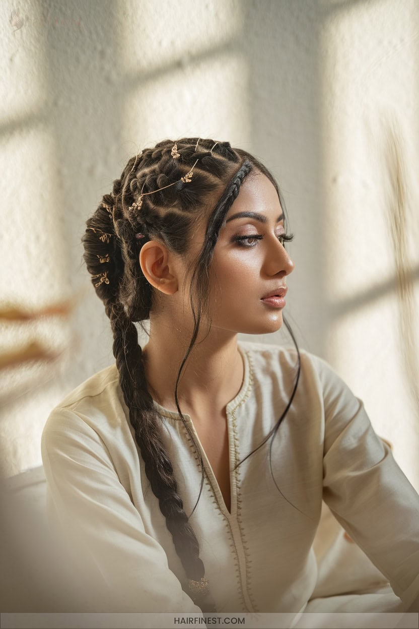 9 Rope Braid Updo With Traditional Hair Ornaments