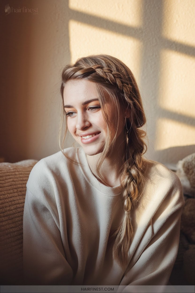 9 Side Swept Half Up Rope Braid