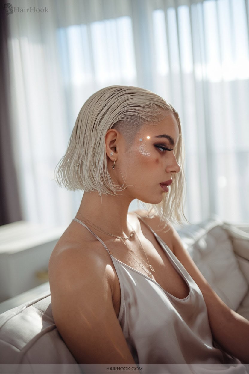 7 Pearl Blonde Bob With Sleek Wet Finish
