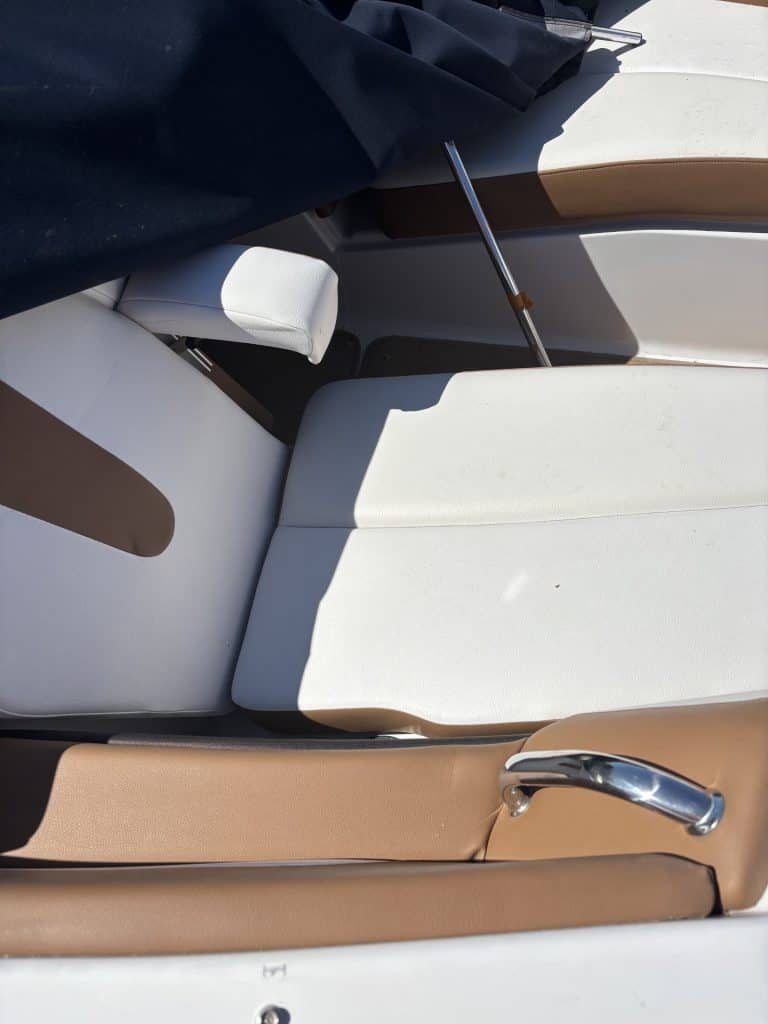 Close-up of boat seating and interior details of a Four Winns H260.