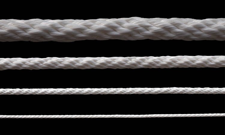 Close-up of white ropes used in sports and fitness activities at Hall's Sport Center.