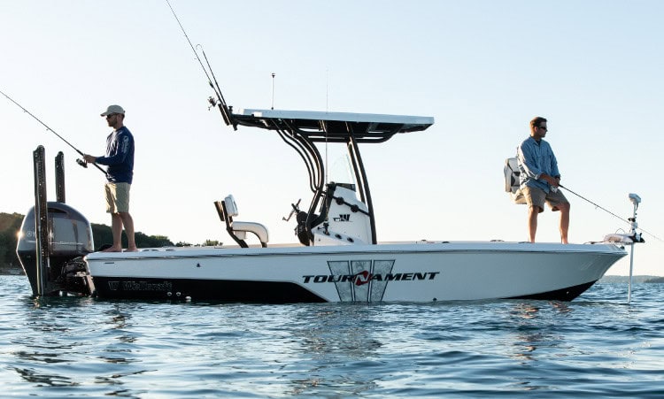 High-performance fishing boat with trolling motor, ideal for anglers and water sports enthusiasts.