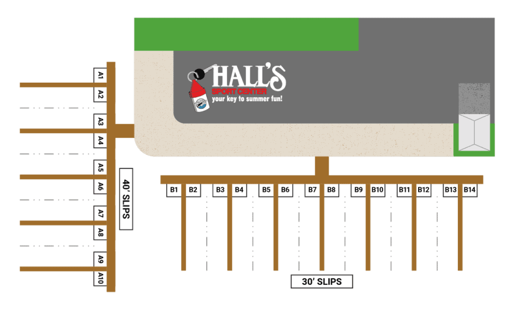 Indoor sports facility layout and parking lot diagram at Hall's Sport Center in Summerville.