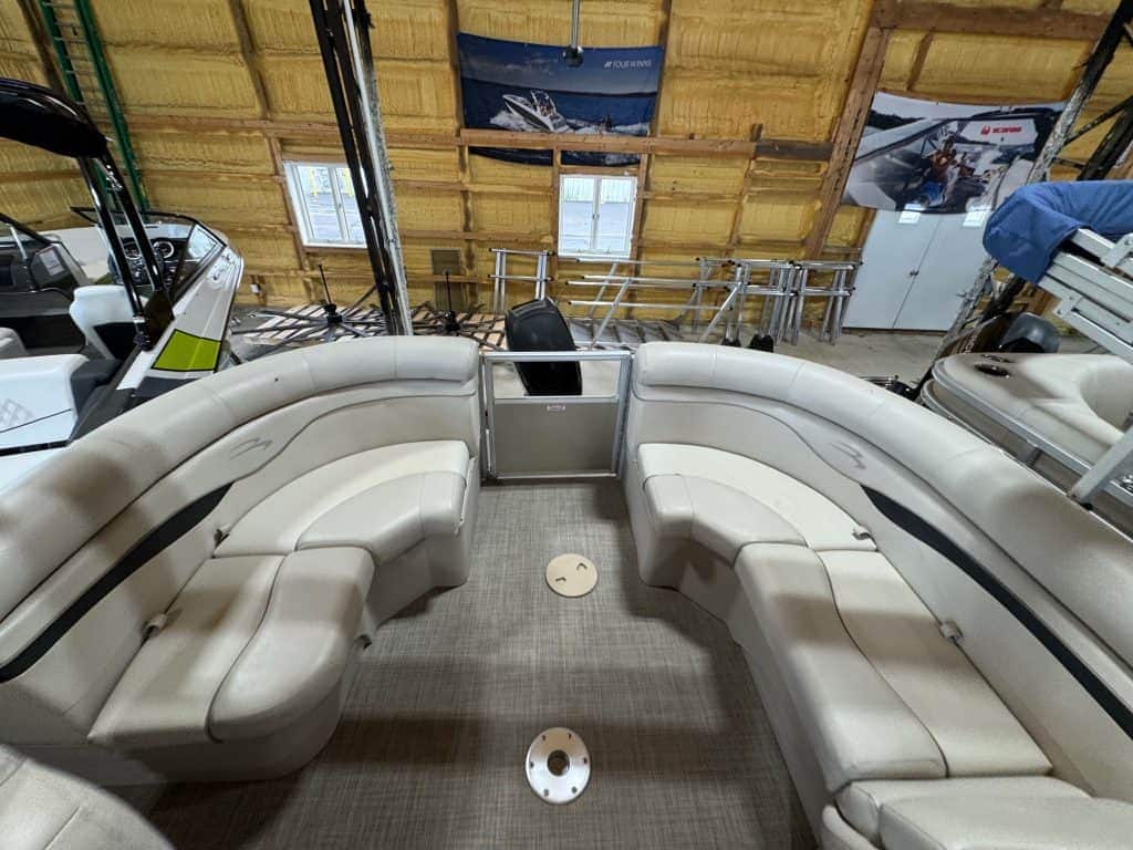 Pontoon boat seating at Hall's Sport Center.