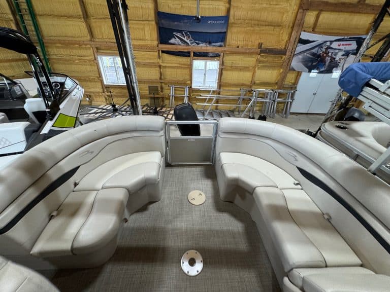 Pontoon boat seating at Hall's Sport Center.