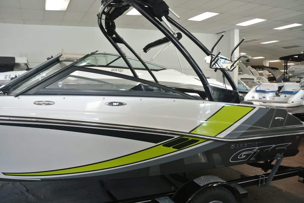 High-performance speedboat with sleek design, ideal for water sports and recreational boating.