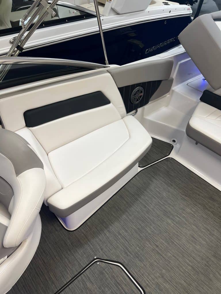 Luxury boat seating at Hall's Sport Center, ideal for watercraft enthusiasts.