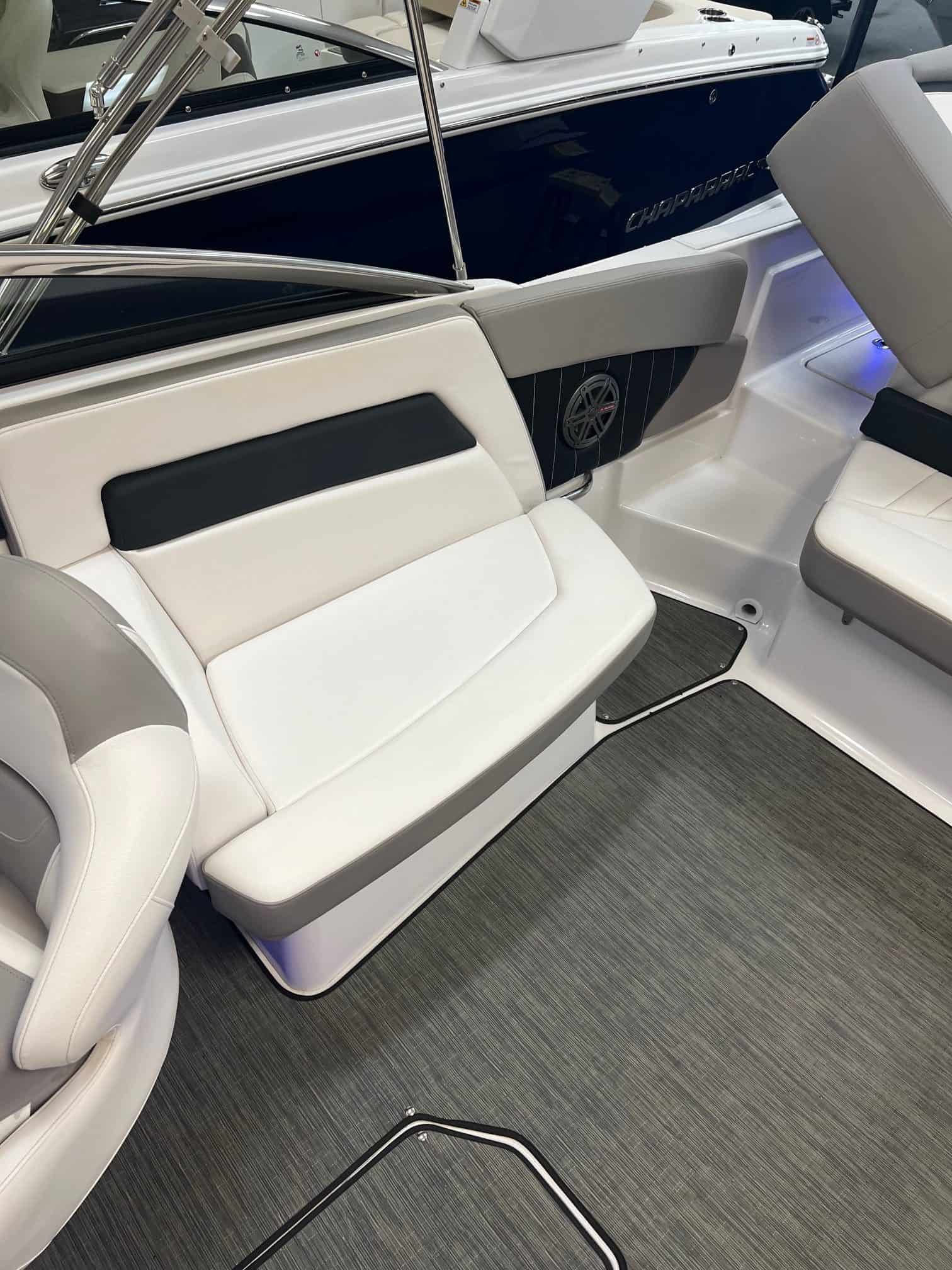 Luxury boat seating at Hall's Sport Center, ideal for watercraft enthusiasts.