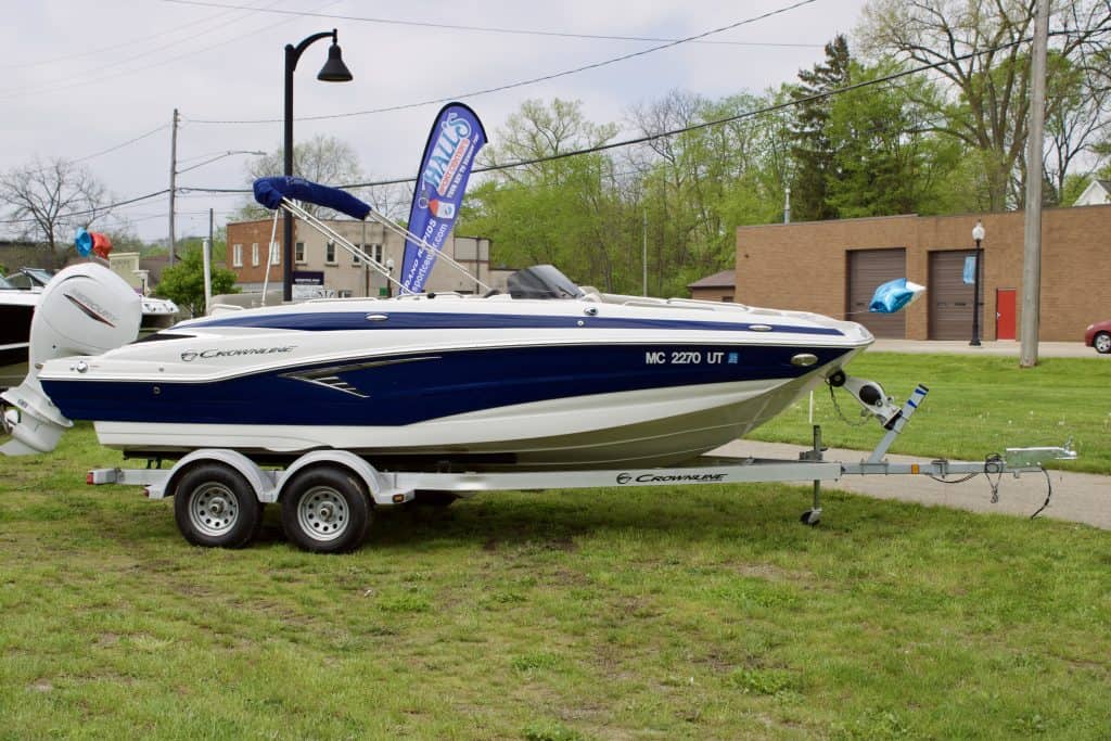 Boat with Mercury engine at Hall's Sport Center.