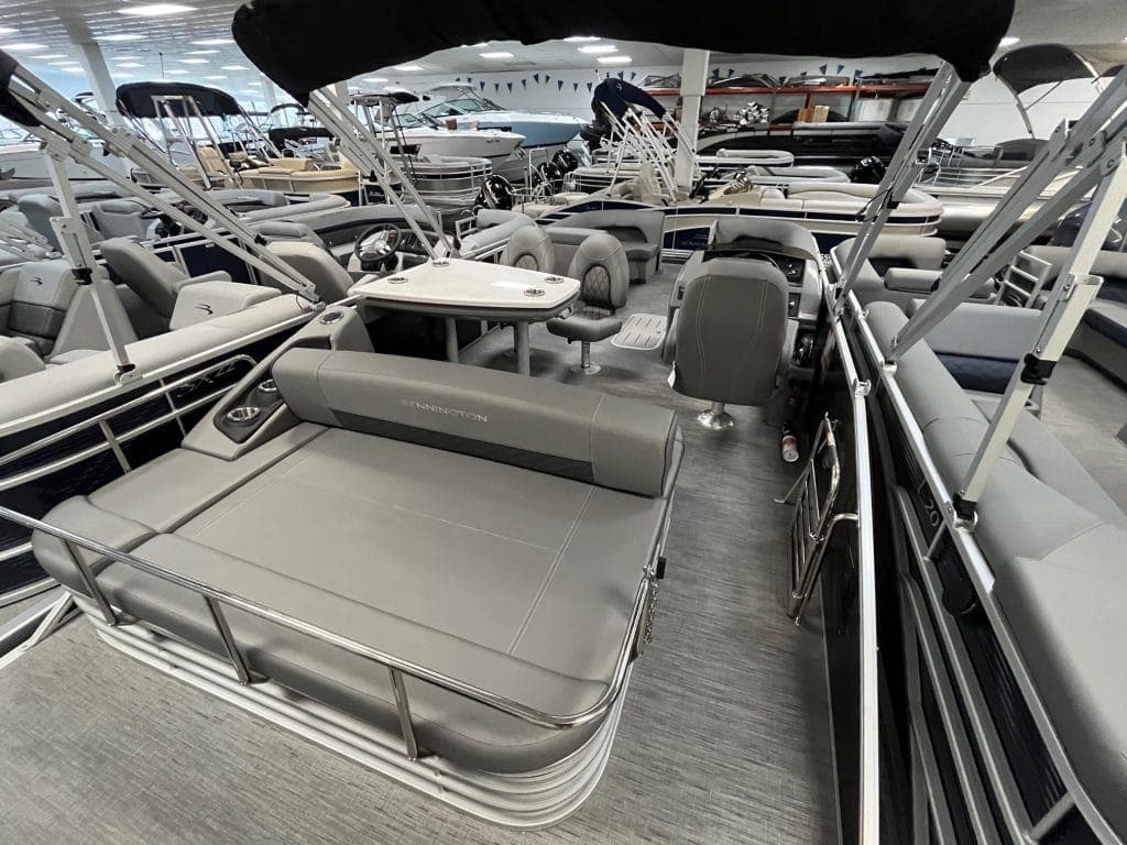 Luxury pontoon boats at Hall's Sport Center.